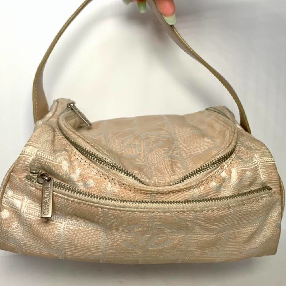 Early 2000s Authentic Tan/Brown Chanel Travel Monogram Purse with CC Detailing